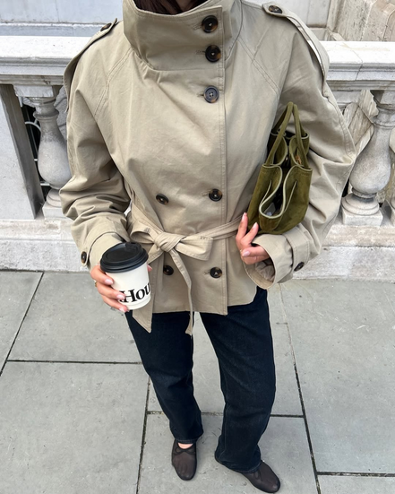 Helena - chaqueta gabardina trench cropped con cinturón