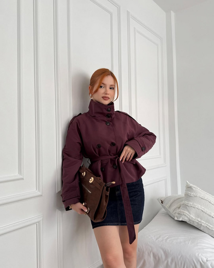 Helena - chaqueta gabardina trench cropped con cinturón