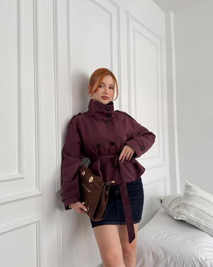 Helena - chaqueta gabardina trench cropped con cinturón