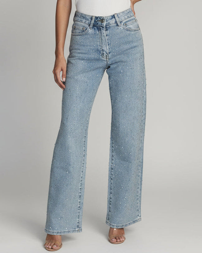 Mara - jeans tiro alto con detalles de pedrería
