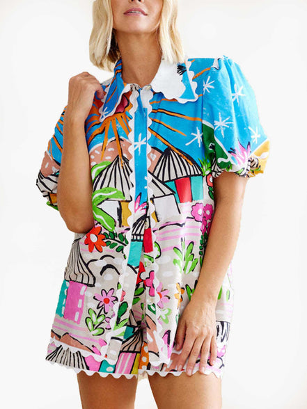 CONJUNTO ESTAMPADO DE DOS PIEZAS – ESTILO CAMISERO