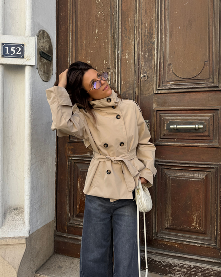 Helena - chaqueta gabardina trench cropped con cinturón