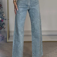 Mara - jeans tiro alto con detalles de pedrería
