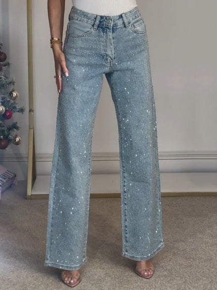 Mara - jeans tiro alto con detalles de pedrería