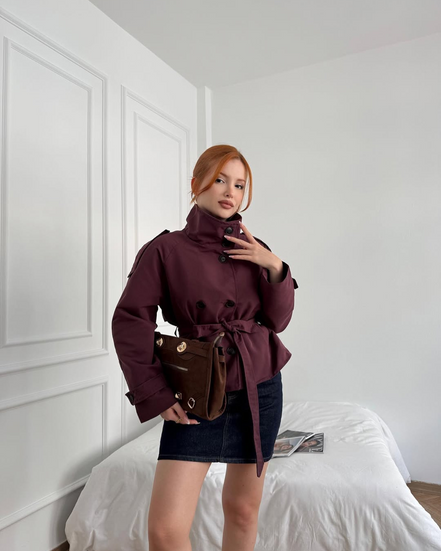 Helena - chaqueta gabardina trench cropped con cinturón