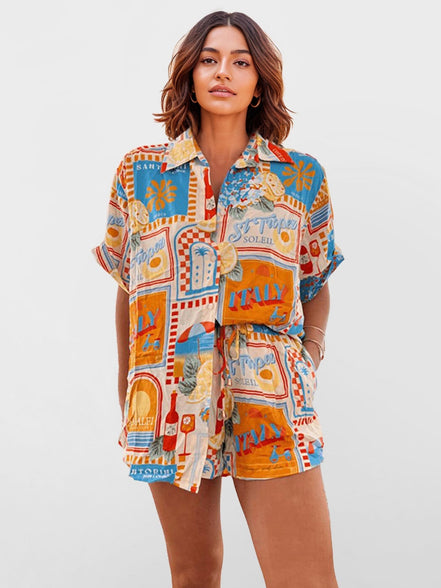 CONJUNTO CAMISA OVERSIZE Y SHORT ESTAMPADO