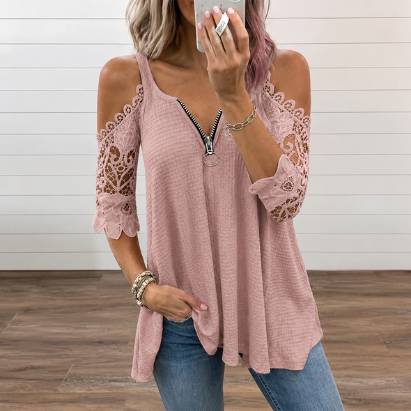 Estela - Camiseta de encaje para mujer con hombros descubiertos
