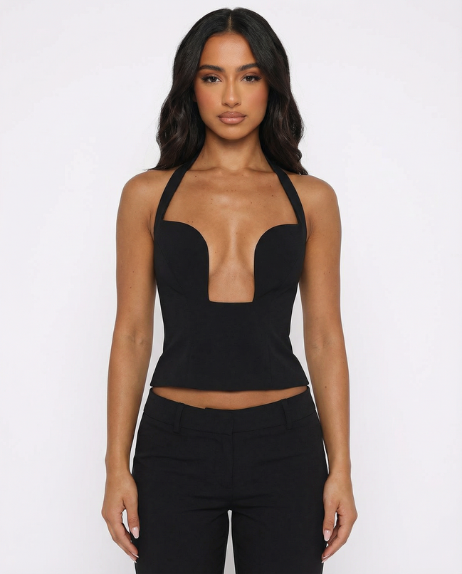TOP HALTER ESTRUCTURADO ESCOTE PROFUNDO