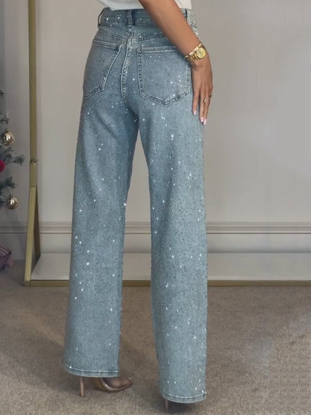 Mara - jeans tiro alto con detalles de pedrería