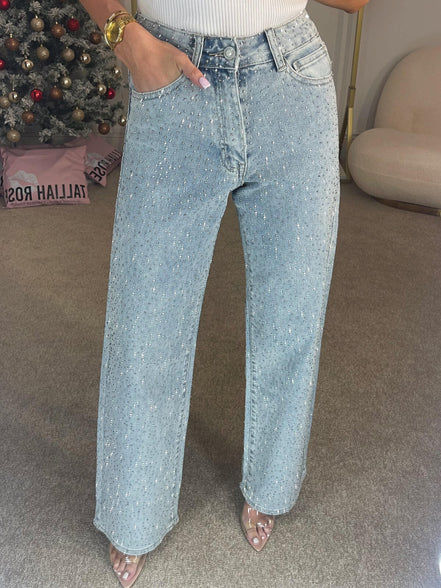 Mara - jeans tiro alto con detalles de pedrería