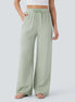 Pantalones Casuales de Cintura Alta con Cordón y Bolsillos, Estilo Lino, Pierna Ancha