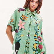 CONJUNTO CAMISA Y SHORT ESTAMPADO TROPICAL