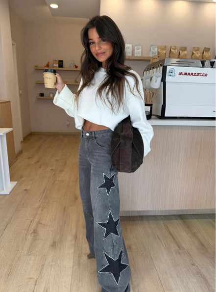 Cloe - jeans rectos con print de estrellas