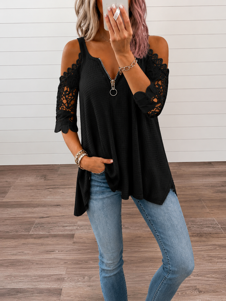 Estela - Camiseta de encaje para mujer con hombros descubiertos