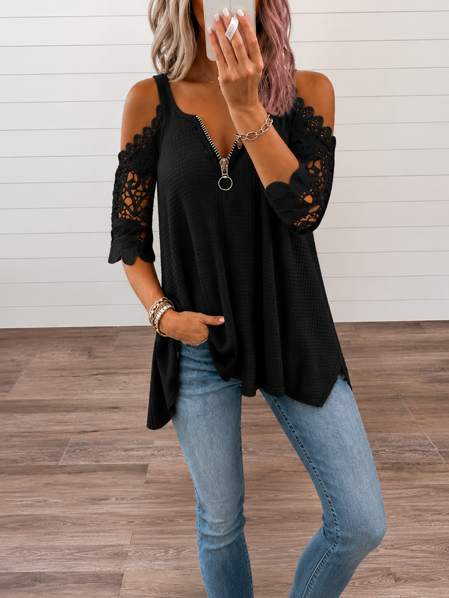 Estela - Camiseta de encaje para mujer con hombros descubiertos