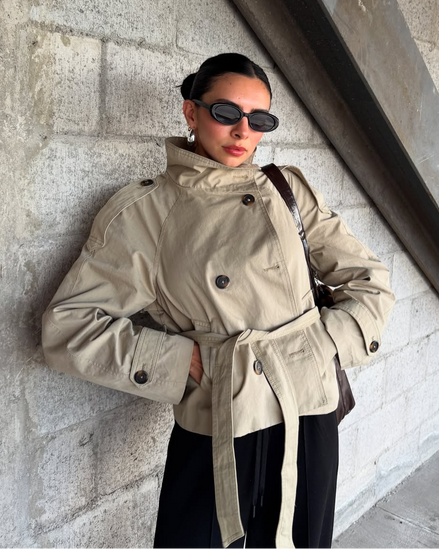 Helena - chaqueta gabardina trench cropped con cinturón