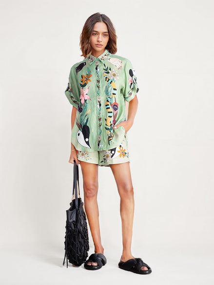 CONJUNTO CAMISA Y SHORT ESTAMPADO TROPICAL