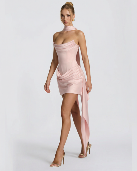 Carolina - vestido mini corset con drapeado y lazada