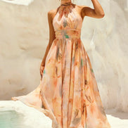 Bianca - vestido midi halter tonos pastel acuarela