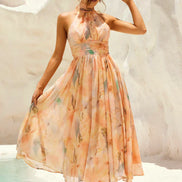 Bianca - vestido midi halter tonos pastel acuarela