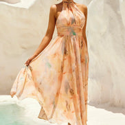 Bianca - vestido midi halter tonos pastel acuarela