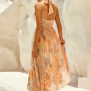 Bianca - vestido midi halter tonos pastel acuarela