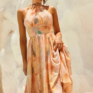 Bianca - vestido midi halter tonos pastel acuarela