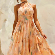 Bianca - vestido midi halter tonos pastel acuarela