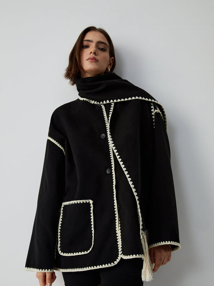 Laura - chaqueta con ribetes y bufanda a juego