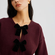 Selena - jersey con mangas farol y lazo de terciopelo