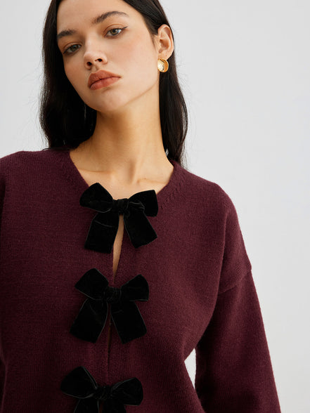 Selena - jersey con mangas farol y lazo de terciopelo