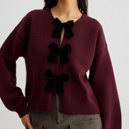 Selena - jersey con mangas farol y lazo de terciopelo