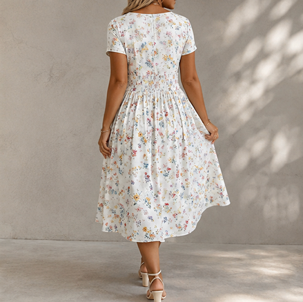 Victoria - Vestido floral con escote en V y detalle de nudo en la cintura