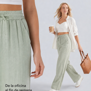 Pantalones Casuales de Cintura Alta con Cordón y Bolsillos, Estilo Lino, Pierna Ancha