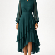 Véra - Vestido midi plisado con volantes