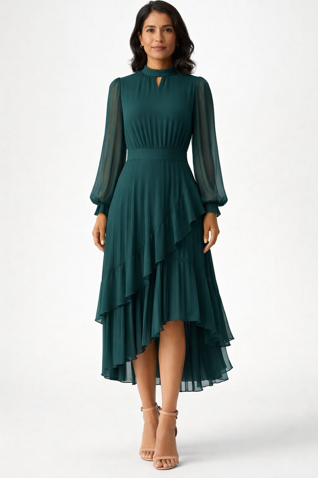 Véra - Vestido midi plisado con volantes