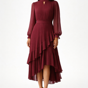 Véra - Vestido midi plisado con volantes