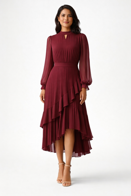 Véra - Vestido midi plisado con volantes