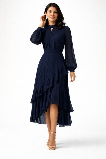 Véra - Vestido midi plisado con volantes