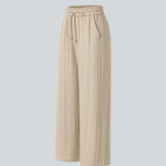 Pantalones Casuales de Cintura Alta con Cordón y Bolsillos, Estilo Lino, Pierna Ancha