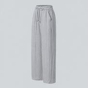 Pantalones Casuales de Cintura Alta con Cordón y Bolsillos, Estilo Lino, Pierna Ancha