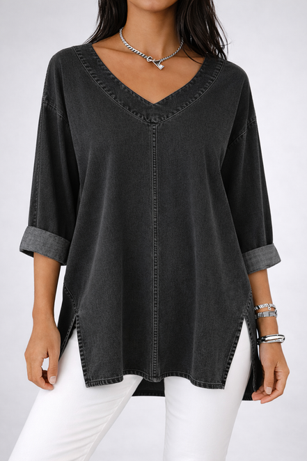 Iliana - blusa denim con escote en v