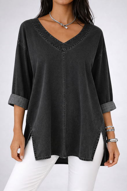Iliana - blusa denim con escote en v