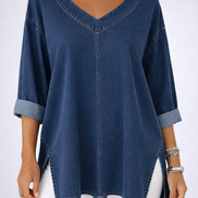 Iliana - blusa denim con escote en v