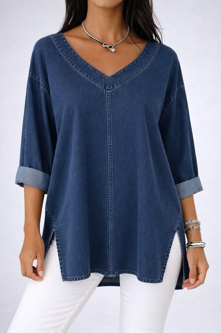 Iliana - blusa denim con escote en v