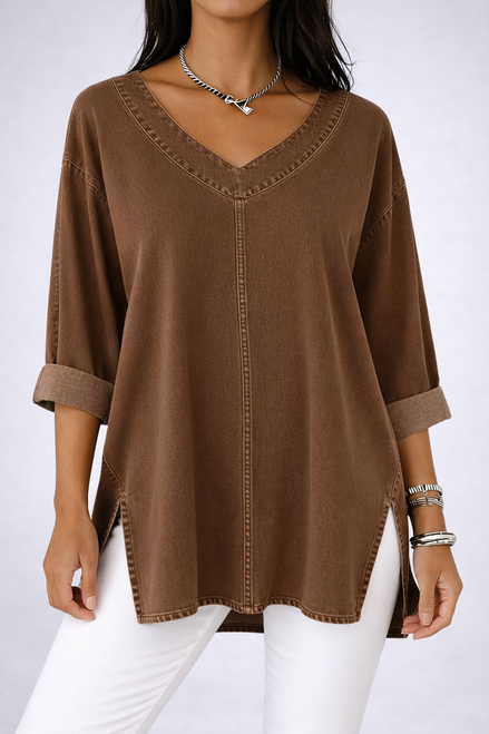Iliana - blusa denim con escote en v