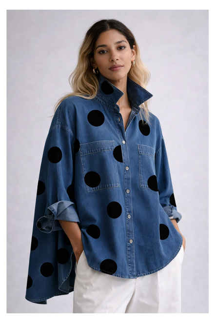 Lira - camisa denim oversize con lunares