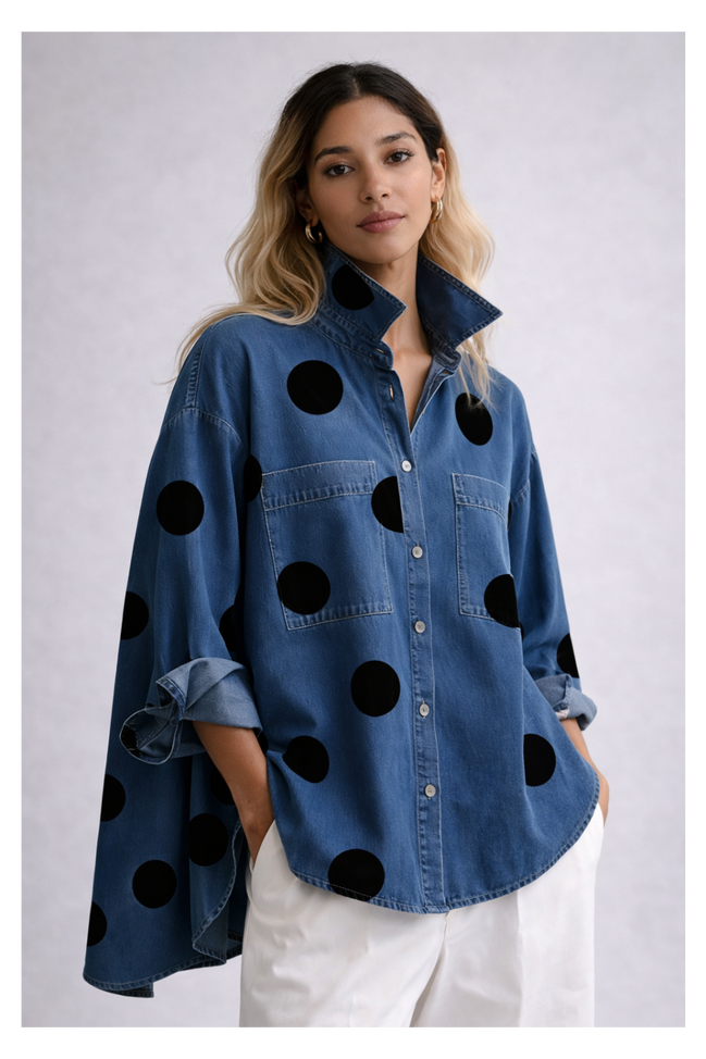 Lira - camisa denim oversize con lunares