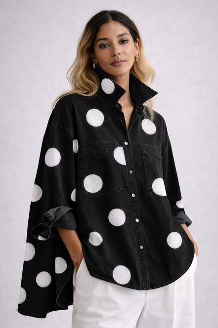 Lira - camisa denim oversize con lunares