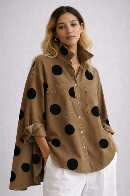 Lira - camisa denim oversize con lunares